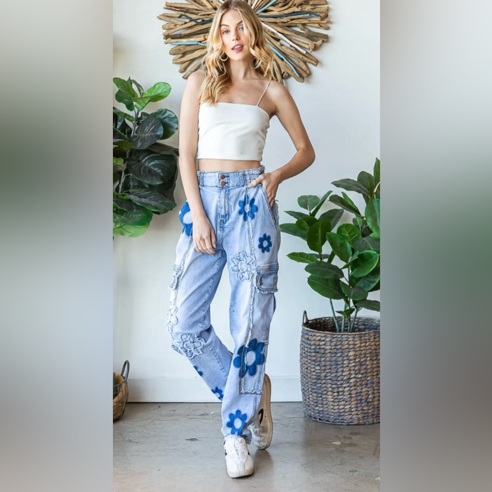 Oli & Hali floral daisy patchwork denim jeans